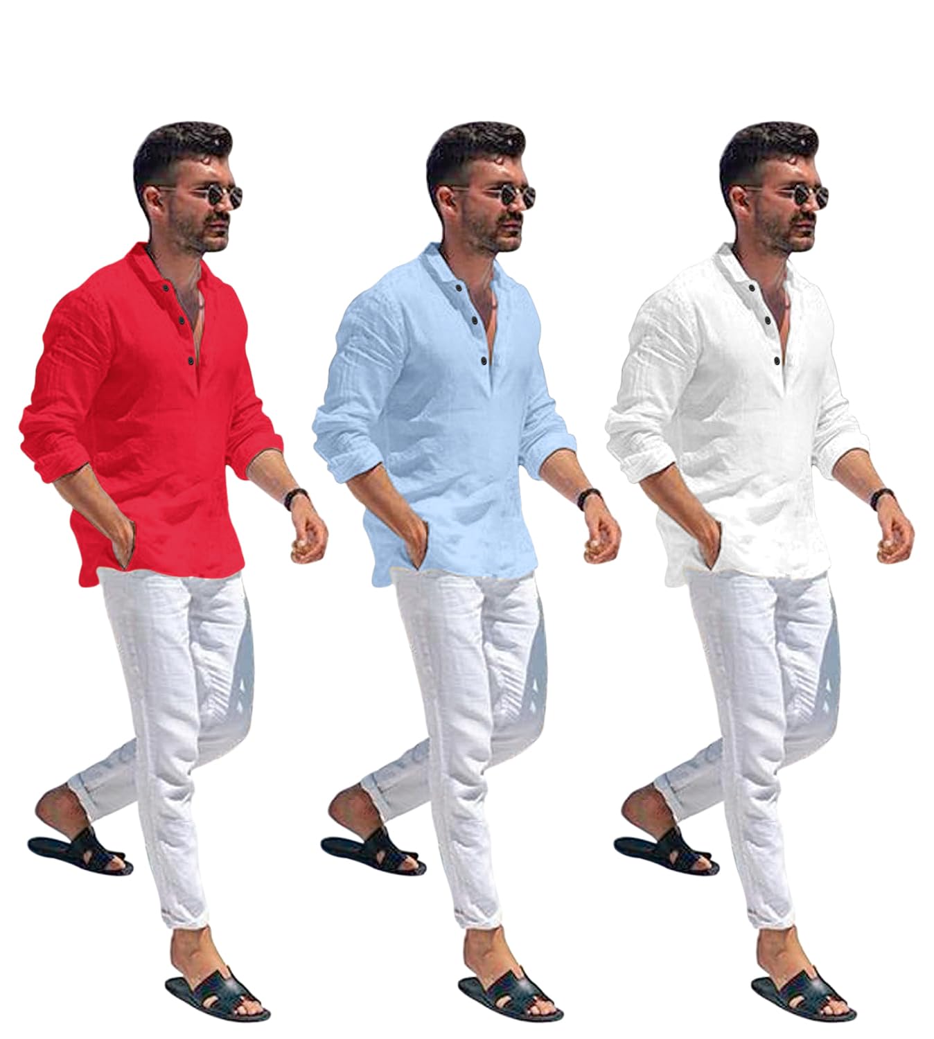 Zartha Combo Of Men Solid Cotton Blend Straight Kurta Shirt Pack Of 3