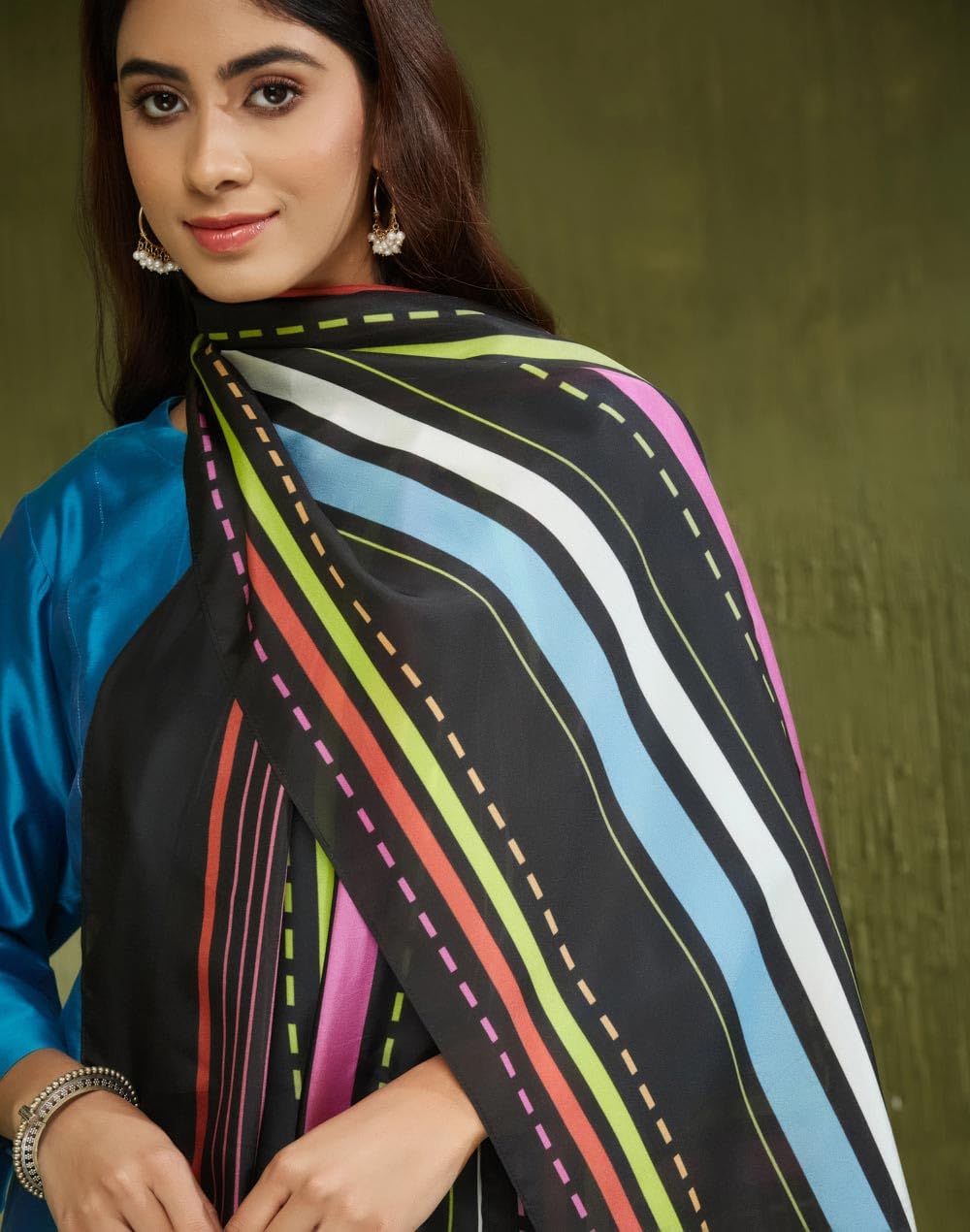 Fabindia Black-Multi Silk Printed Women Stole (2120006BLACK)