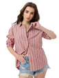 The Souled Store Cotton Linen Shirt: Cardinal Women and Girls Long Sleeves Collared Neck Button Front Cotton Linen Boyfriend Shi