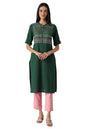 Aurelia Green Geometric Printed Printed Cotton Regular Kurta For Women