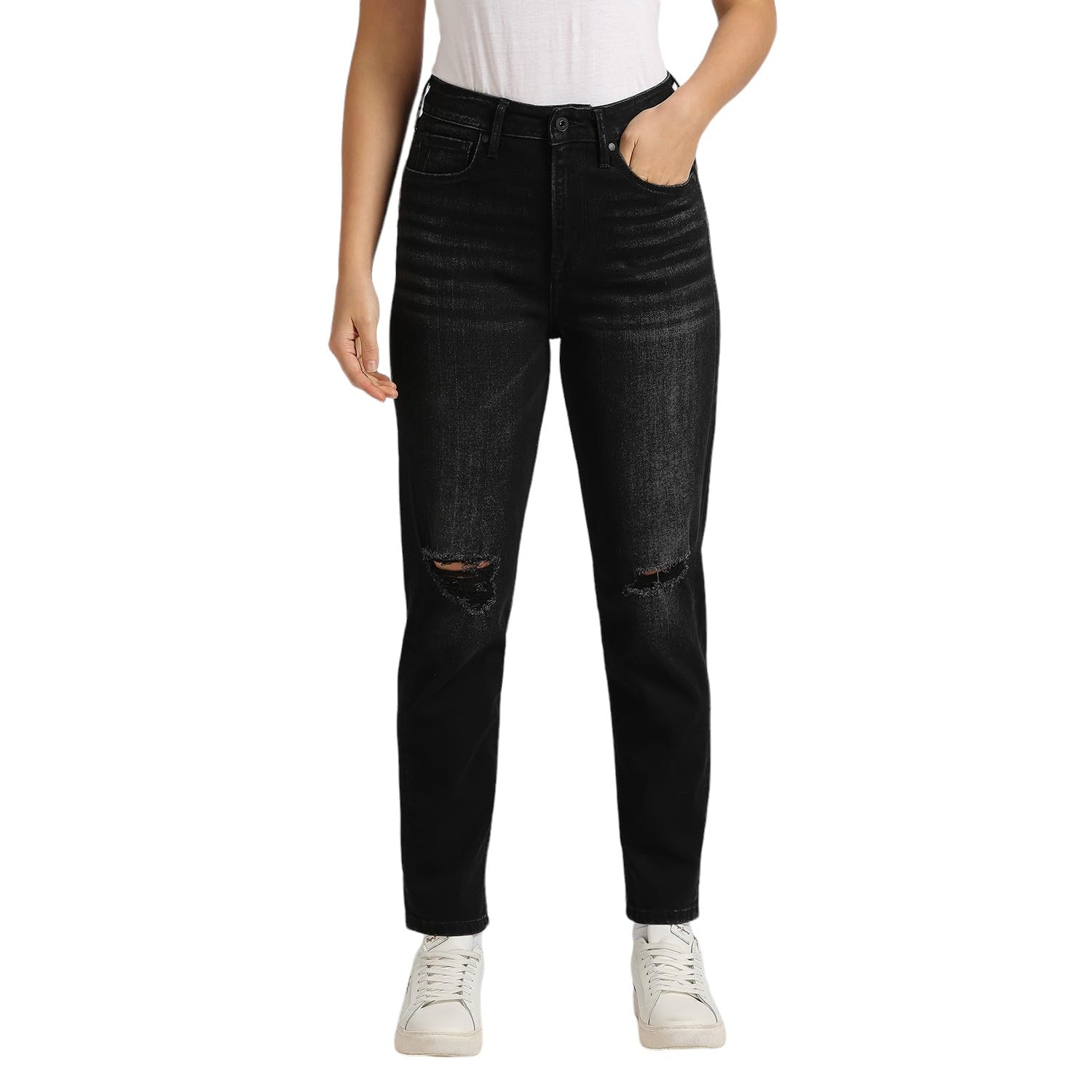 Black High Waist Tapered Mom Jeans