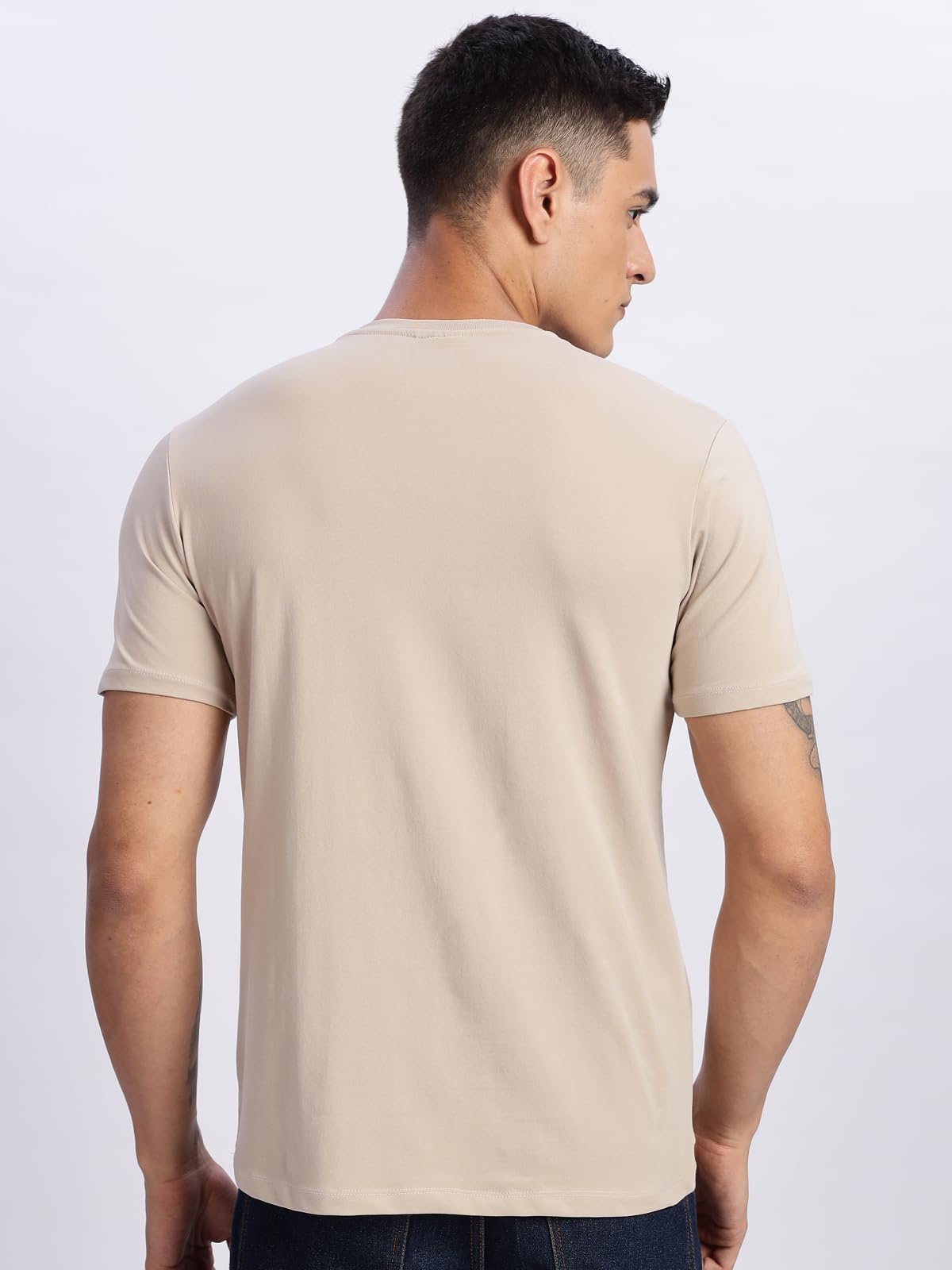 ADRO Men's Graphic Printed 100% Cotton T-Shirt - Regular Fit, Printed T-Shirts for Men (RN24-BCL-BE_Beige)