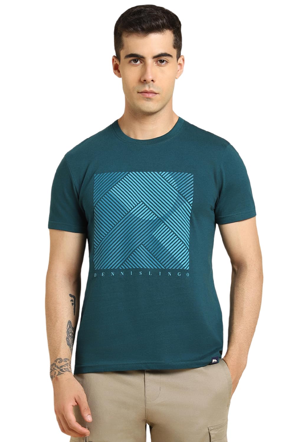 Dennis Lingo MenS Cotton Teal Solid T-Shirt