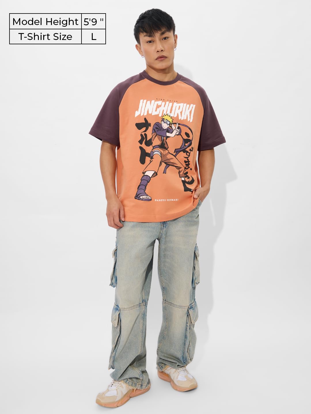 The Souled Store Official Naruto Shippuden : Jinchuriki Oversized T-Shirt for Men Boys Cotton Casual Half Sleeves Baggy Loose Fi
