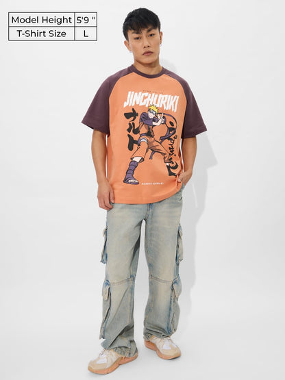The Souled Store Official Naruto Shippuden : Jinchuriki Oversized T-Shirt for Men Boys Cotton Casual Half Sleeves Baggy Loose Fi