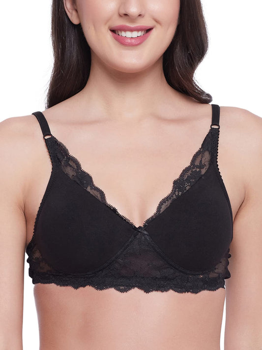 Clovia Womens Cotton Level 1 Push-Up Non-Wired Demi Cup Bra (BR2310P13_Black_34D)