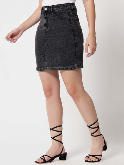 Kotty WomenS Solid Western Looks Straight Skirt Coal Black