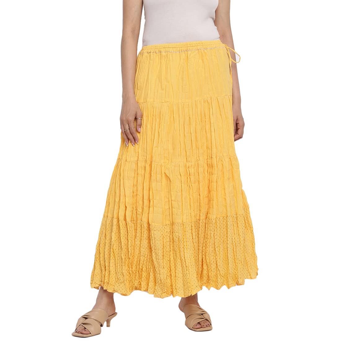 Fabindia Cotton Printed Long Skirt Yellow