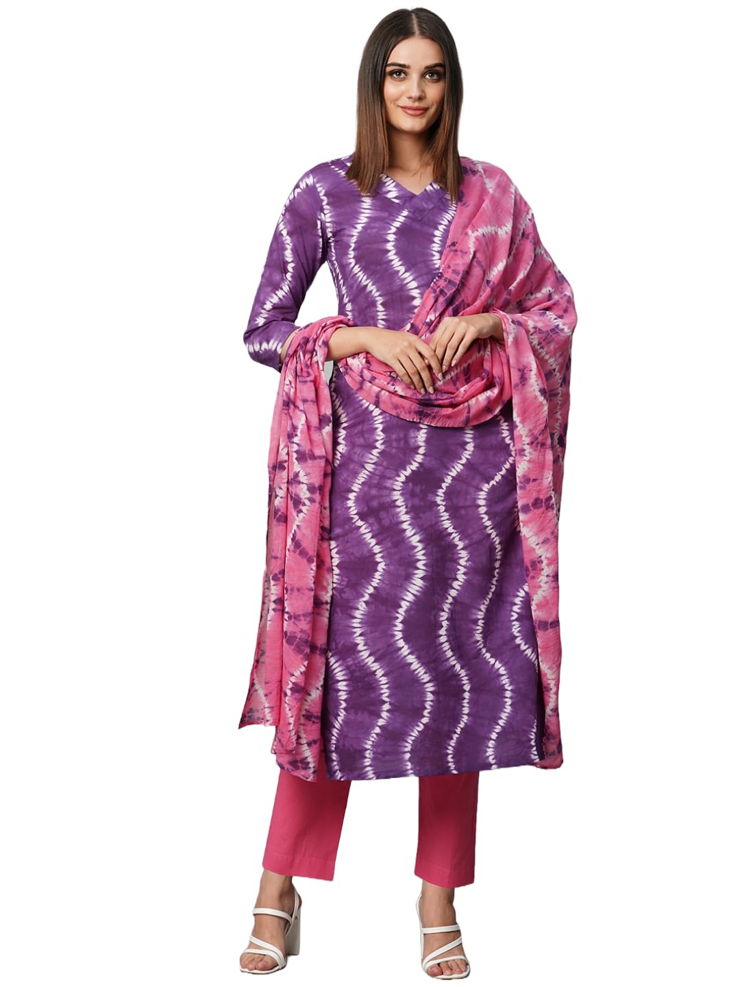 ANNI DESIGNER Womens Cotton Blend Floral Straight Kurta with Pant & Dupatta (Monga Blue XX-Large)