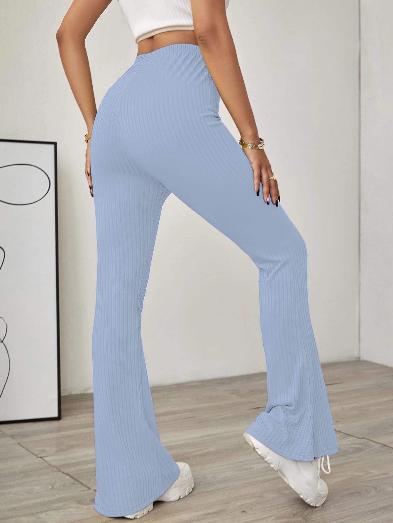 Shasmi Sky Blue Womens Yoga Dress Pants Stretchy Work Slacks Business Casual Office Flare Bell-Bottom/Boot-Cut Elastic Waist Re