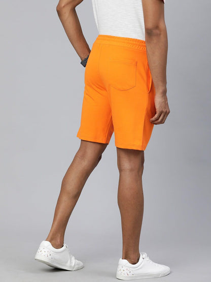 The Indian Garage Co Men Slim Fit Placement Print Mid-Rise Knitted Shorts Orange