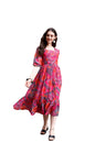 SMOWKLY Womens Georgette Floral Printed Indo-Western Ethnic Gown || Half Sleeve V Neck Fit & Flare Flared Hem Design || Casual