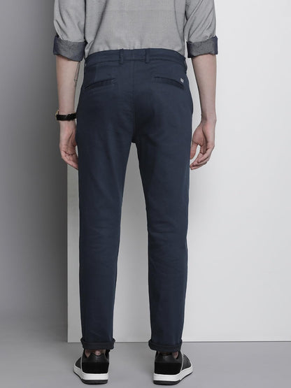 The Indian Garage Co Men Slim Fit Solid Mid-Rise Stretchable Chinos Navy Blazer