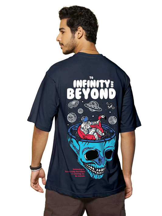 Bewakoof Mens Cotton Graphic Printed Oversized Fit T-Shirt_617524_Blue_L