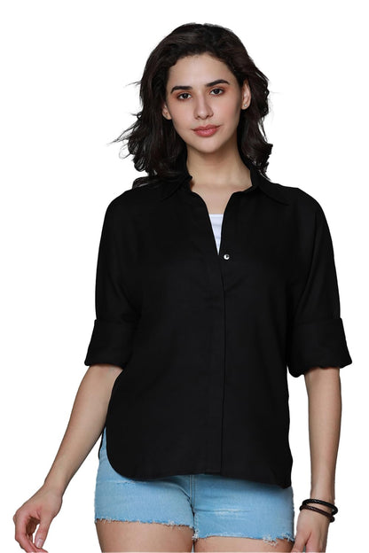 High Star WomenS Solid Oversized Fit Shirt (Hswshs2401_Black