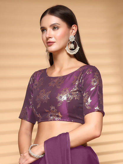 Oomph! WomenS Indian Ethnic Wear Designer Floral Pattern Zari Work Boat Neck Half Sleeve Light Purple Color Brocade Readymade B
