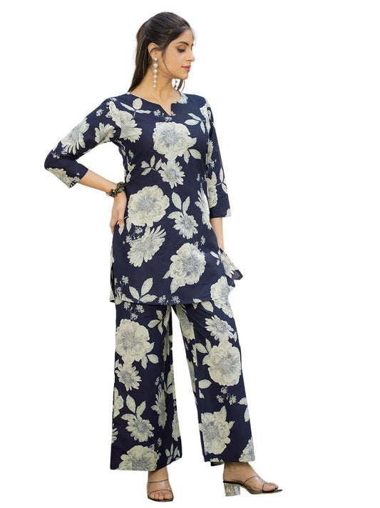 Pinkmint Printed Pure Cotton A Line Co Ord Set For Women l Stylish 3/4 Sleeve With Side Pocket l Two Piece Summer Set