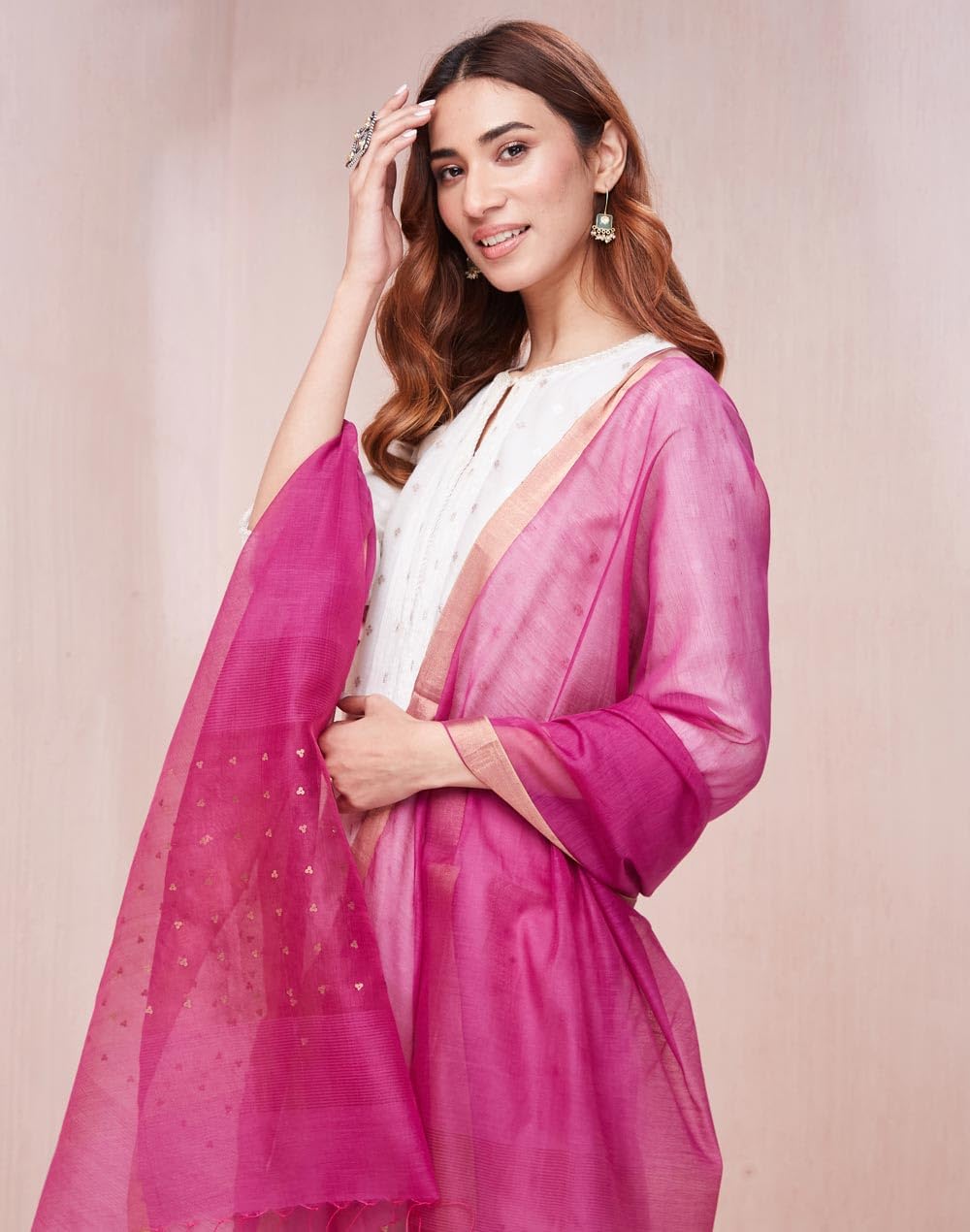 Fabindia Cotton Silk Blend Woven Magenta Women Dupatta (Size-Free Size, 2123753MAGENTA)