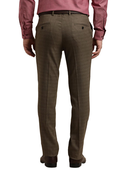Turtle Men Poly Viscose Stretch Slim Fit Brown Formal Trouser