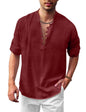 Royalscout MenS Solid Cotton Blend Straight Kurta Shirt | Regular Fit Full Sleeve Short Kurta Wine