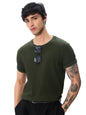 The Souled Store Official Korean T-Shirt: Olive Men and Boys Short Sleeves Round Neck Purple Graphic Printed Regular Fit Cotton