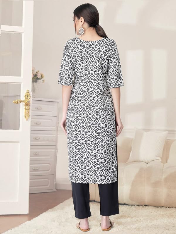 Pinkmint Kurta Set for Women Cotton Printed Straight Kurta with Pant (Pack of 1)