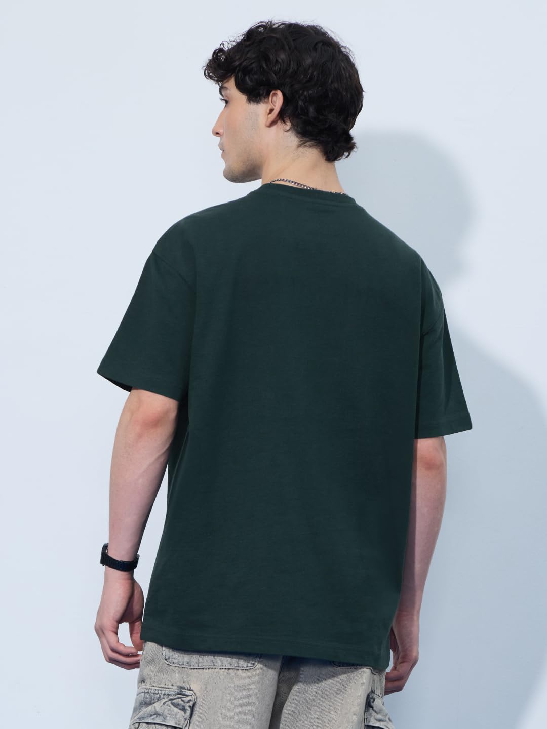 The Souled Store Phineas and Ferb: Applique Patch Men and Boys Short Sleeves Round Neck Dark Green Graphic Printed Cotton Oversi