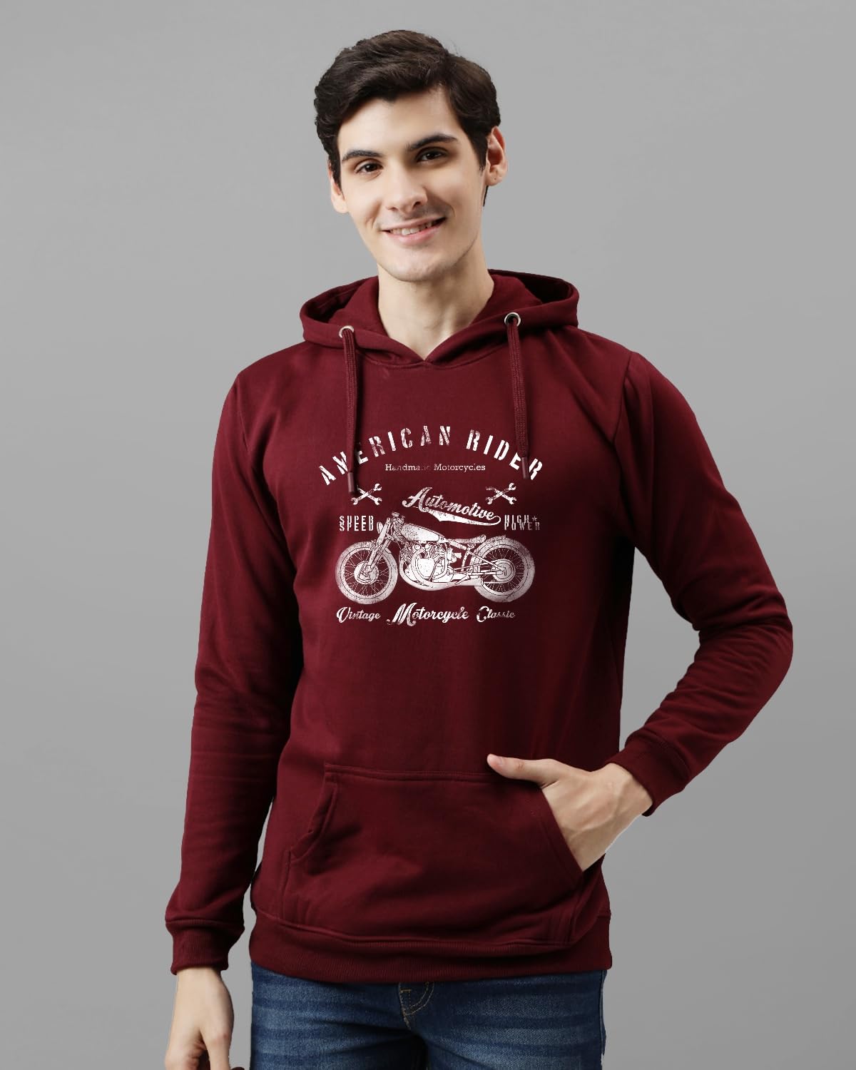 ADRO Men's Cotton Blend Neck Hooded Sweatshirt (H24-AME-MR)