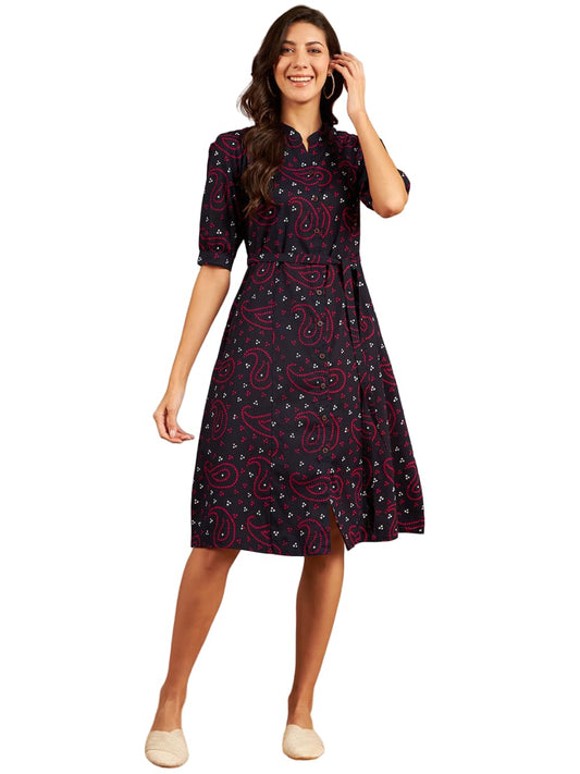 Modeve Women Bandhani Print Navy Dress_X-Large