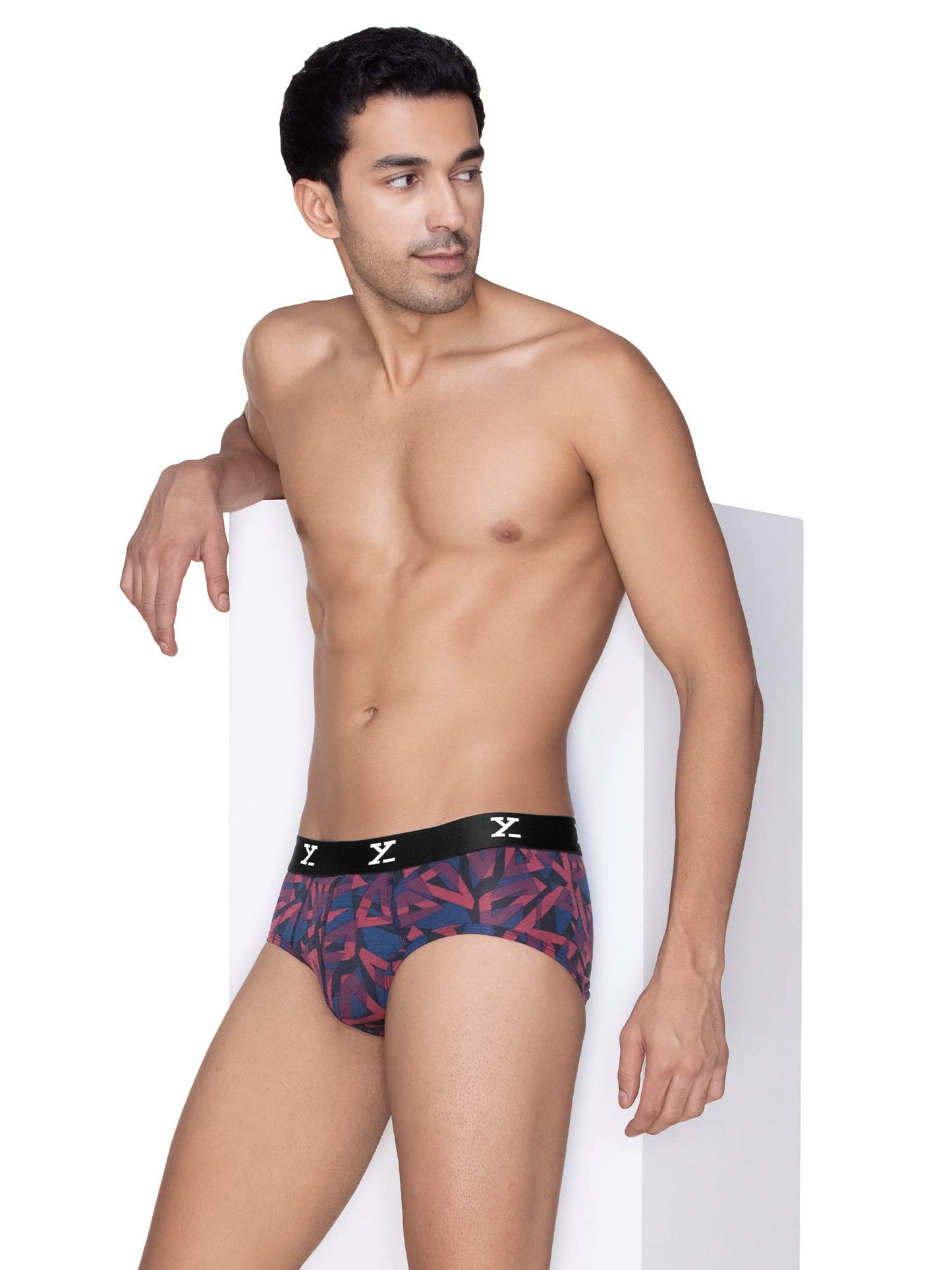 XYXX Mens Modal Slim Geometric Briefs (Pack of 1) (XY_R5_BRF_01_Triad Red