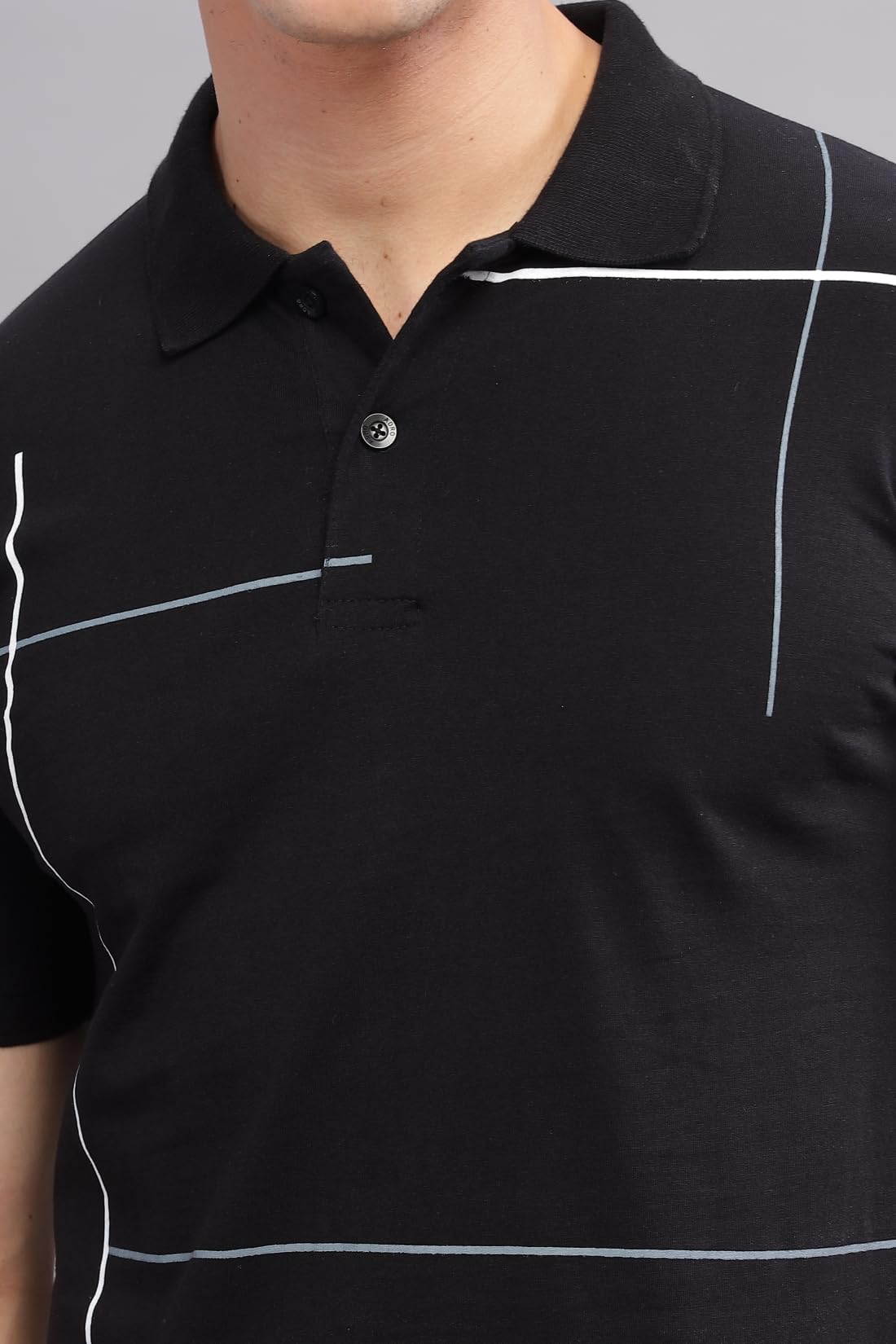 ADRO Men's Solid Regular Fit Polo Shirt (PNOP24-L1-BLWHGR_Black