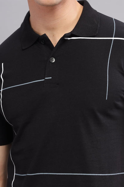 ADRO Men's Solid Regular Fit Polo Shirt (PNOP24-L1-BLWHGR_Black