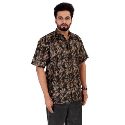 Brown Culture MenS Cotton Blend Abstract Print Shirt With Spread Collared Half Sleeves Standard Length And Button Down Closure