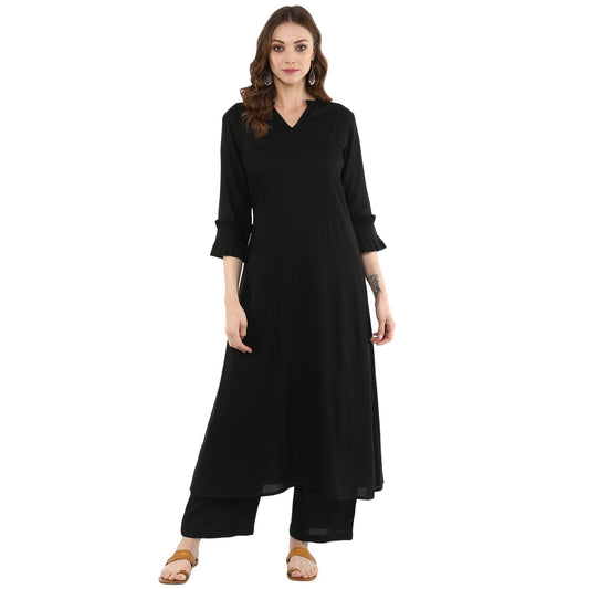 idaLia Women's Cotton Blend Solid Regular Kurta