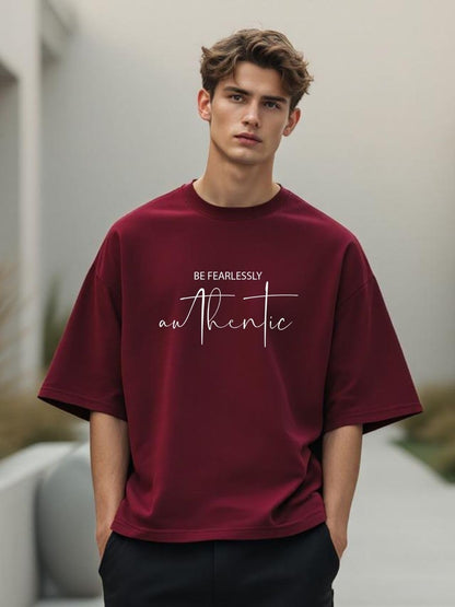Nobero MenS Graphic Print Oversized Fit T-Shirt (1M-Twts-C0933-X_Powder Blue/Wine Red