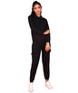 POPWINGS Women Casual Self Design Solid Black Sweatshirt & Jogger Co-Ords Set | Top and Bottom Set for Women