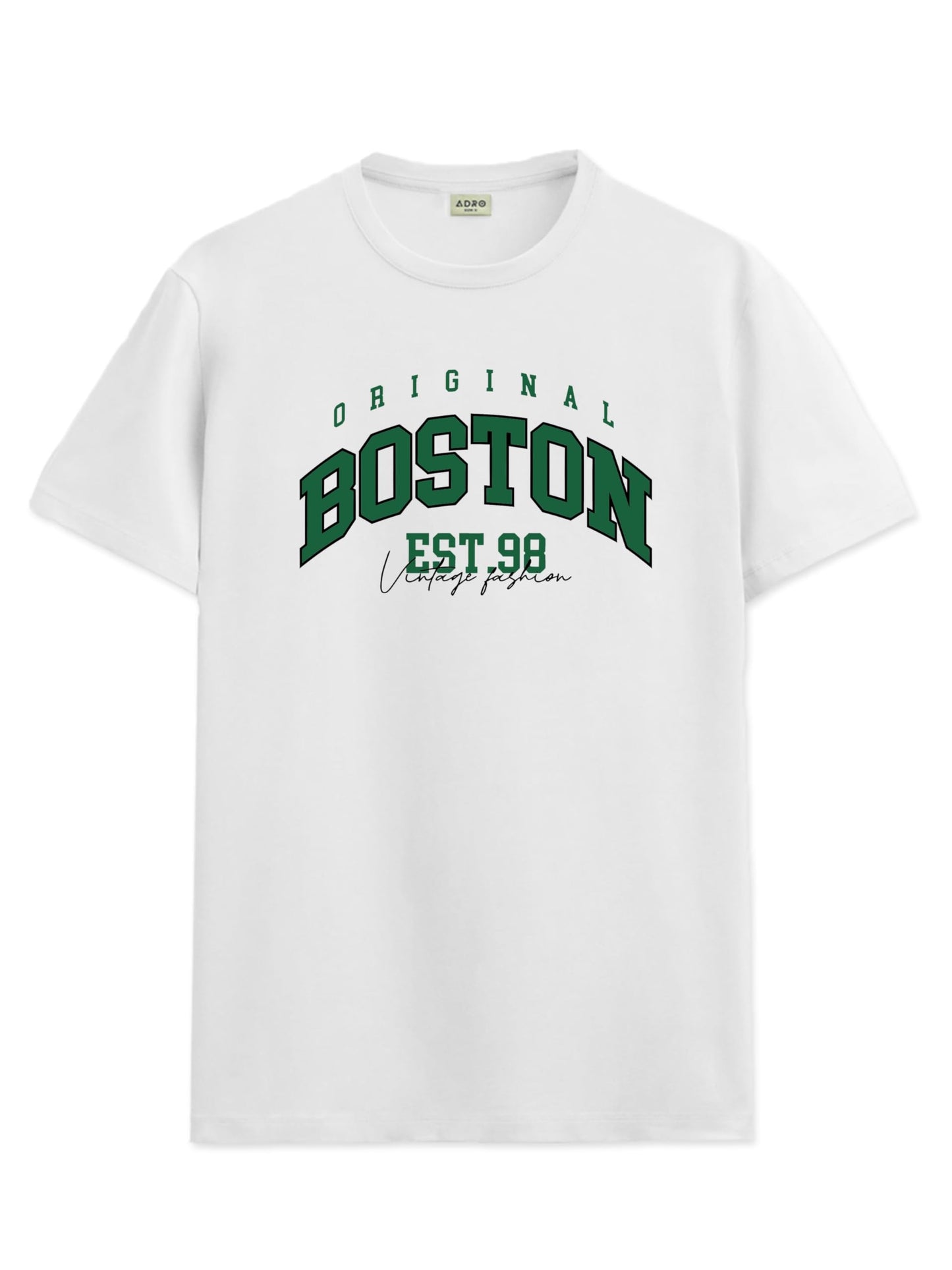 ADRO Mens Printed T Shirt - Premium Cotton Graphic Printed Tshirt - White T-Shirt - RN24-BOST-WH