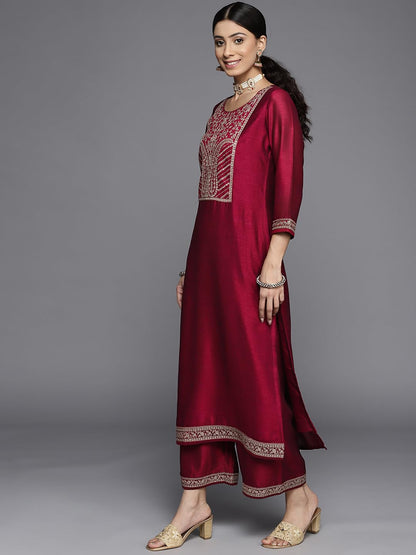 Libas WomenS Silk Yoke Design Straight Kurta (23513O_Fuchsia