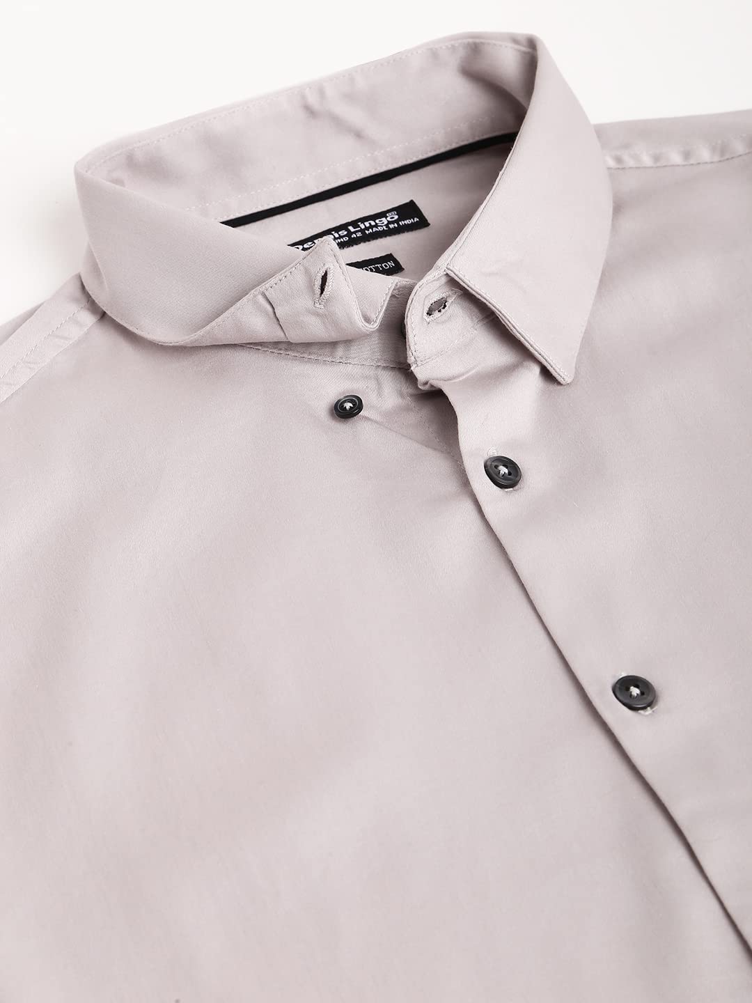 Dennis Lingo MenS Solid Grey Slim Fit Satin Lycra Casual Shirt With Concealed Button Down & Full Sleeves