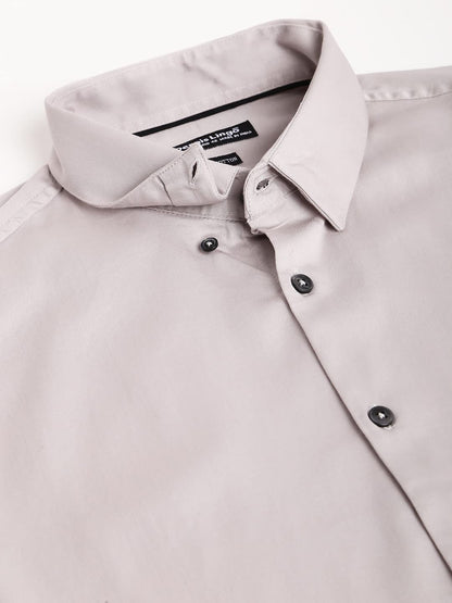 Dennis Lingo MenS Solid Grey Slim Fit Satin Lycra Casual Shirt With Concealed Button Down & Full Sleeves
