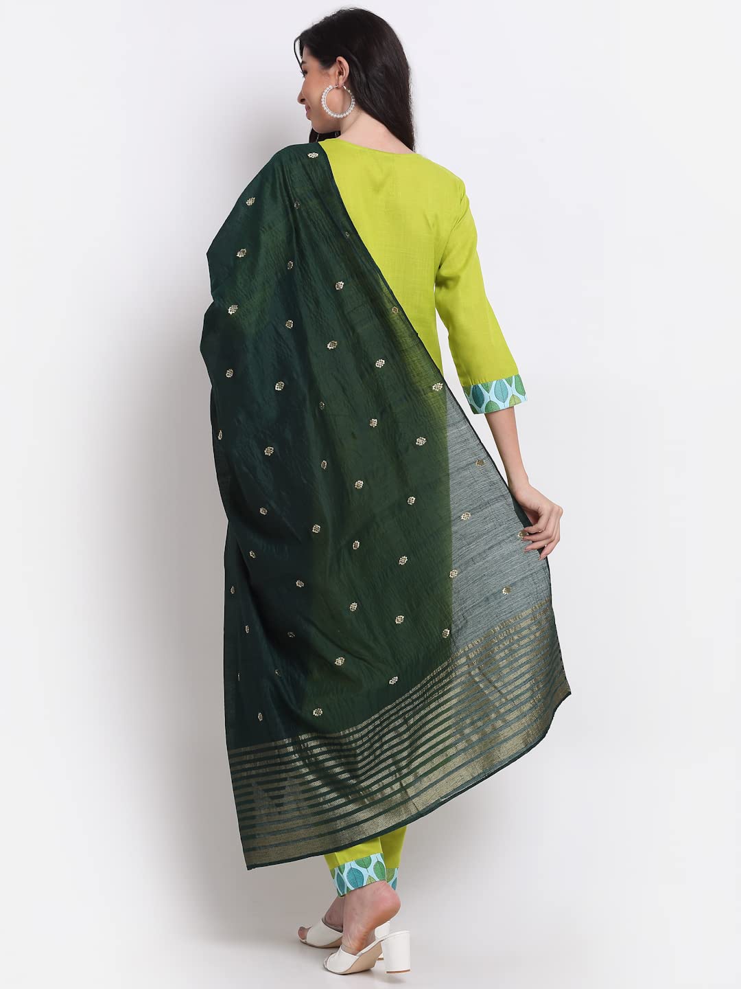 ANNI DESIGNER Women's Cotton Straight Kurta with Pant & Dupatta (MOHAK Green)
