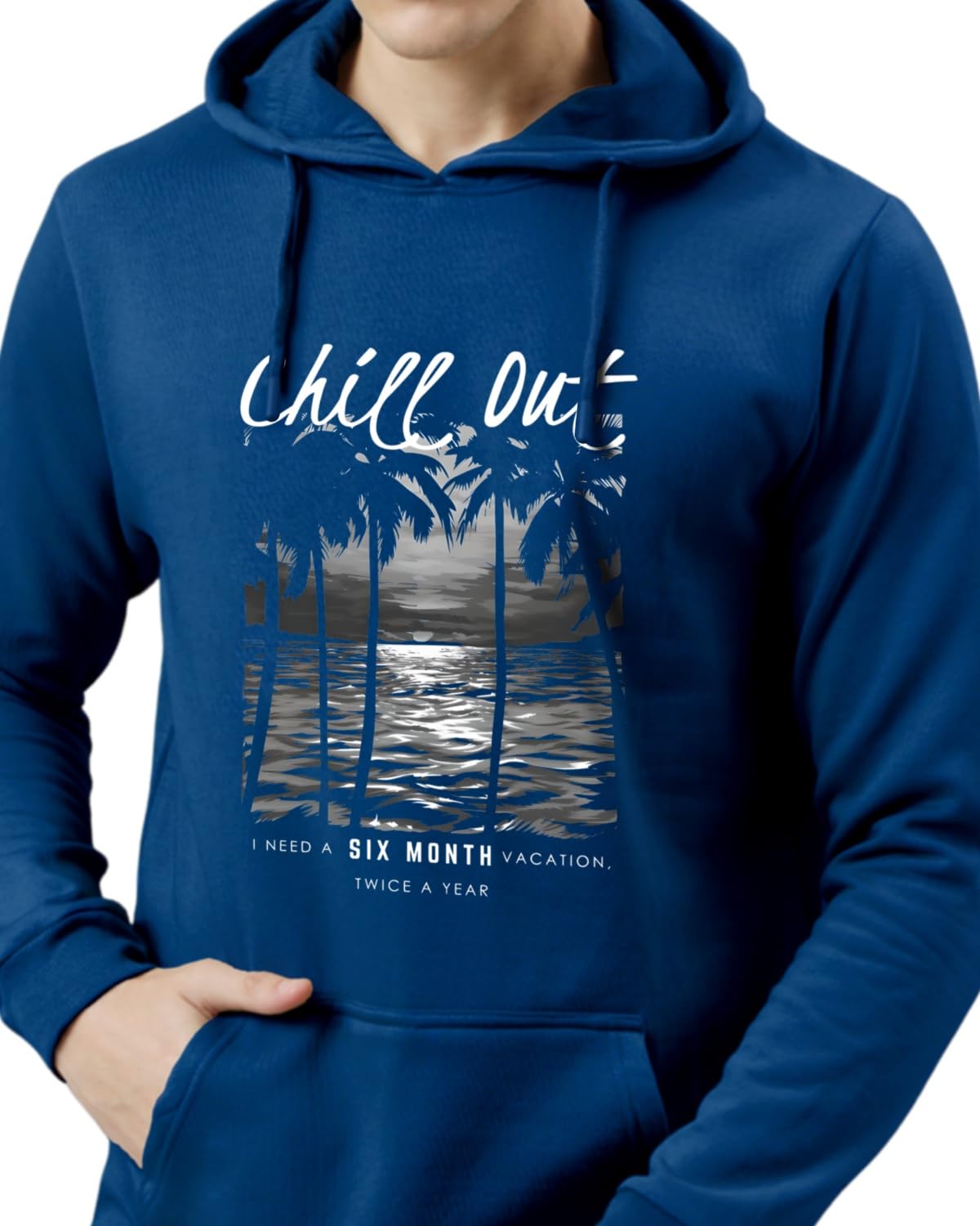 ADRO Men's Cotton Neck Hooded Sweatshirt (H24-CHILL-RB_Royal Blue
