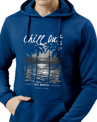 ADRO Men's Cotton Neck Hooded Sweatshirt (H24-CHILL-RB_Royal Blue