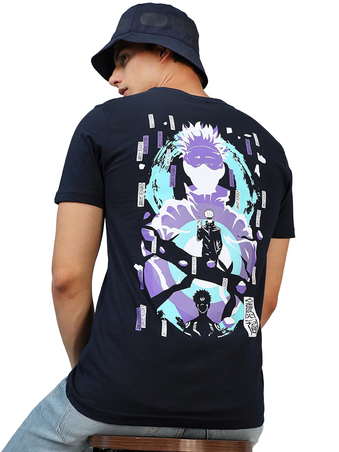 Bewakoof MenS Blue Gojo Domain Graphic Printed T-Shirt