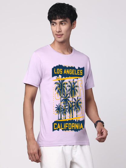 ADRO LA Surfers California Printed T-Shirt for Men - 100% Cotton, Regular Fit, Soft Breathable Fabric. (RN23-M-SRF-PU_Purple)