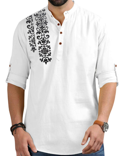 Finivo Fashion MenS Regular Fit Cotton Blend Kurta Shirt | Full Sleeve Ethnic Shirt With Mandarin Collar And Button Placket | C