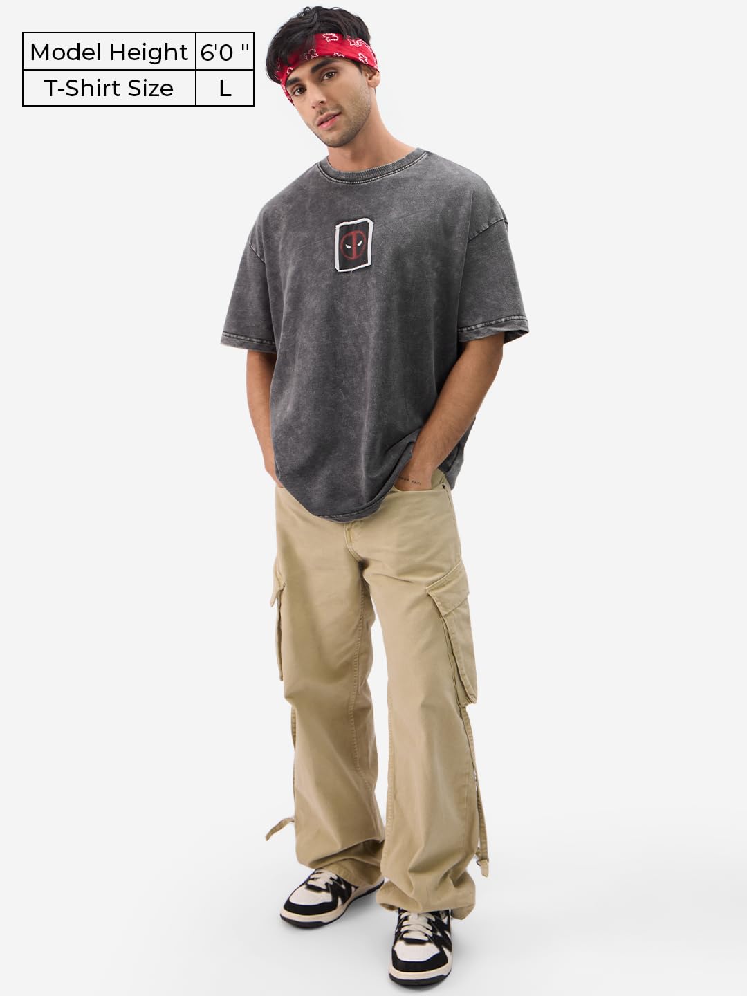 The Souled Store Official Deadpool: No More Calm Men and Boys Short Sleeve Round Neck Grey Cotton Oversize Fit T-Shirt