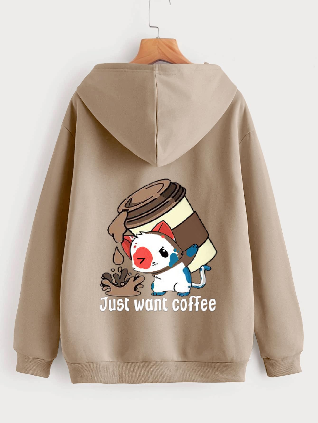 Tagas Woman Printed Kangaroo Pocket Drawstring Hoodie with Zipper