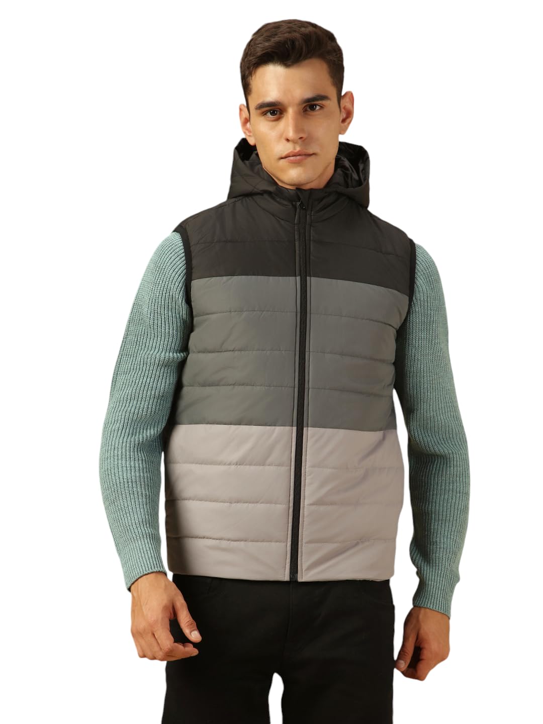 Dennis Lingo Men Regular Fit Ployseter Colorblock Sleeveless Hooded Gilet Jackets