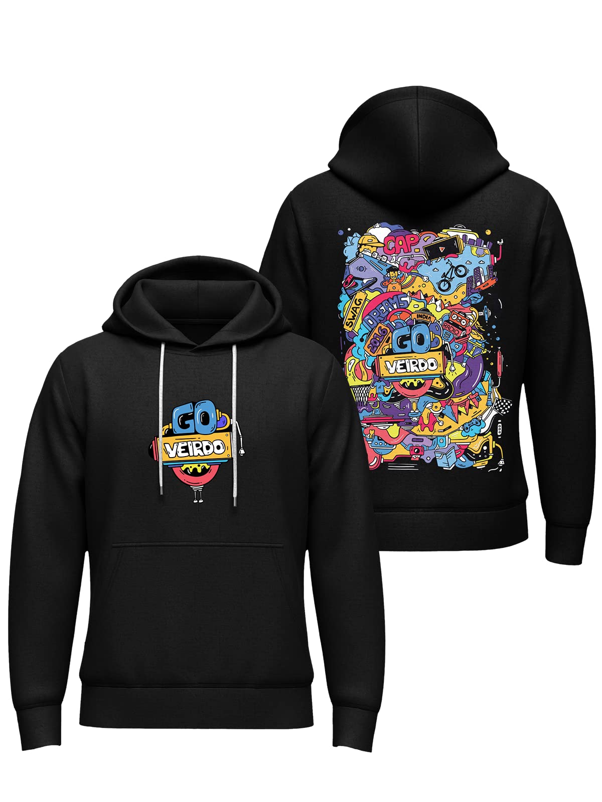 Veirdo Mens Fleece Hooded Neck Sweatshirt for Casual Wear
